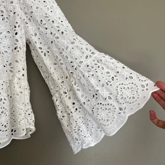 Veronica Beard Emmalyn Eyelet Blouse White Sz 8 Lace Ruffles Flare Sleeves Chic - Picture 11 of 16
